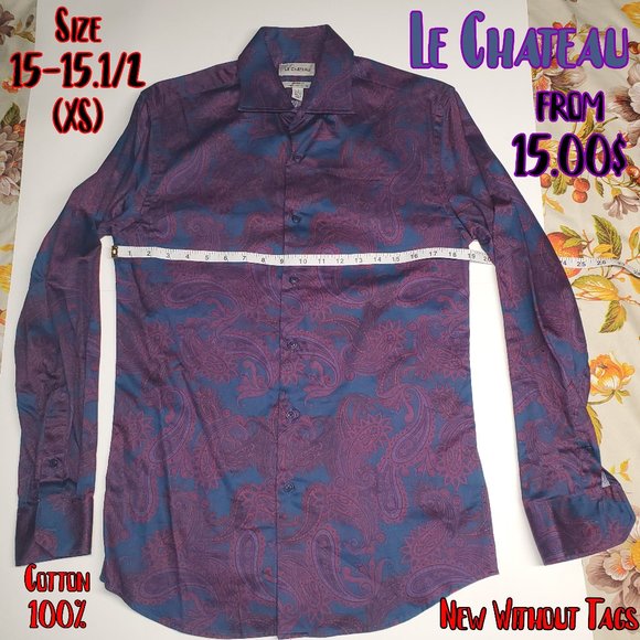 Le Chateau Blue & Purple Button Shirt (XS)15 -15 1/2 New Without Tags - Picture 1 of 6